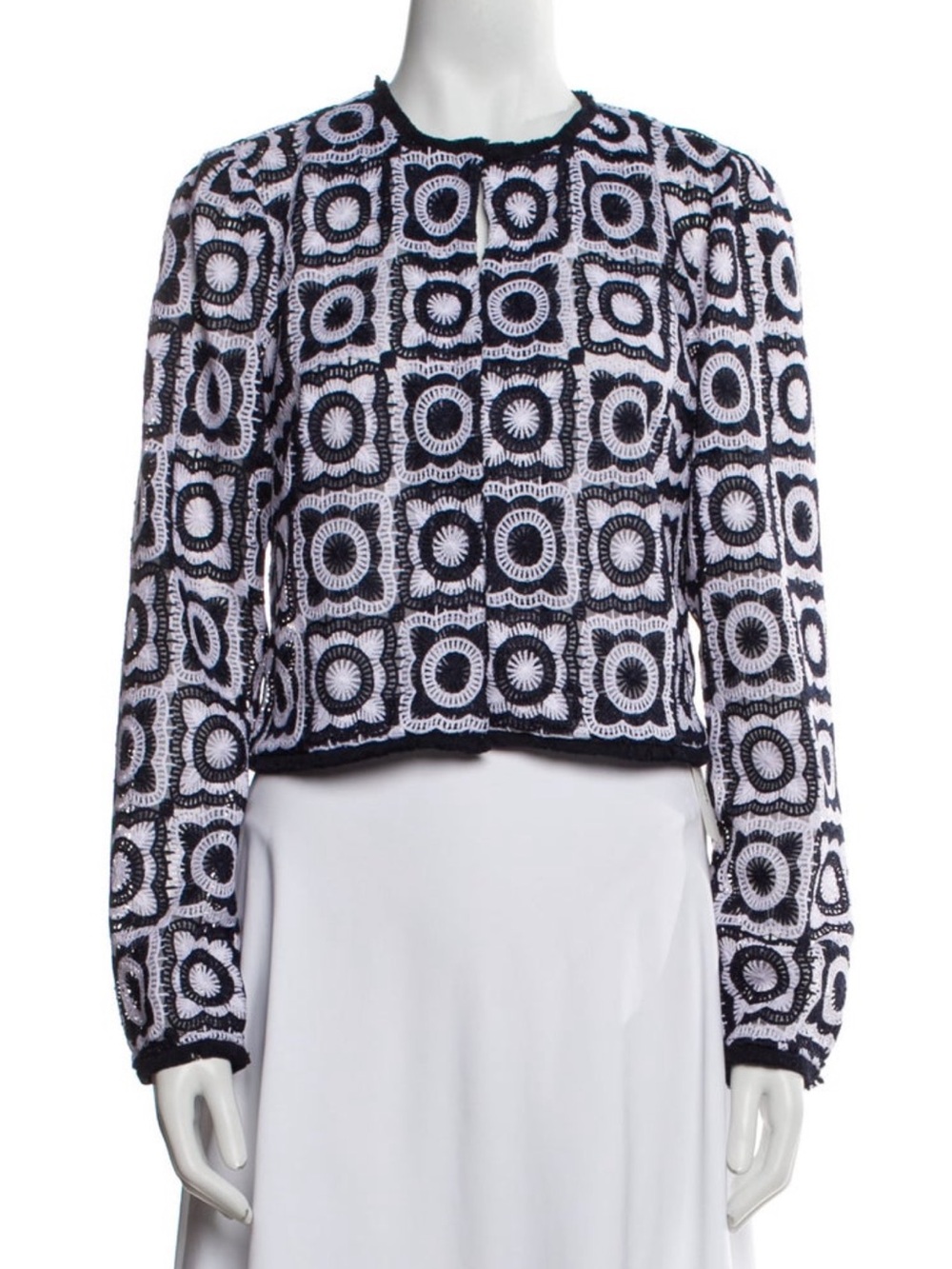 Ramy Brook Black & White Geometric Crochet Jacket
